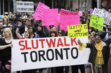 People take part in the Slutwalk protest in Toronto April 3, 2011