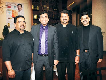 Sanjeev Kapoor, second from left, with chefs S Balamurugan, left, Abraham Varghese, second from right, and restaurateur/chef K N Vinod