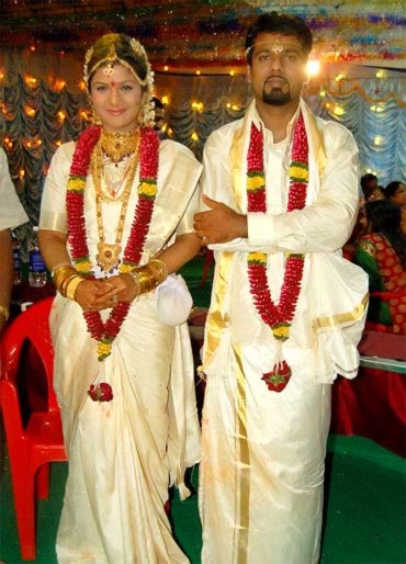 Rambha and Indra Kumar on their wedding day