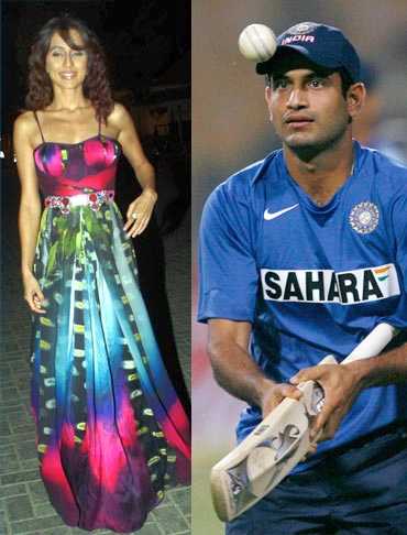 A collage of Irfan Pathan and Anusha Dandekar