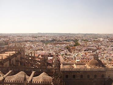 City of Seville from the Cathedral Tower with the Bullring visible in the distance