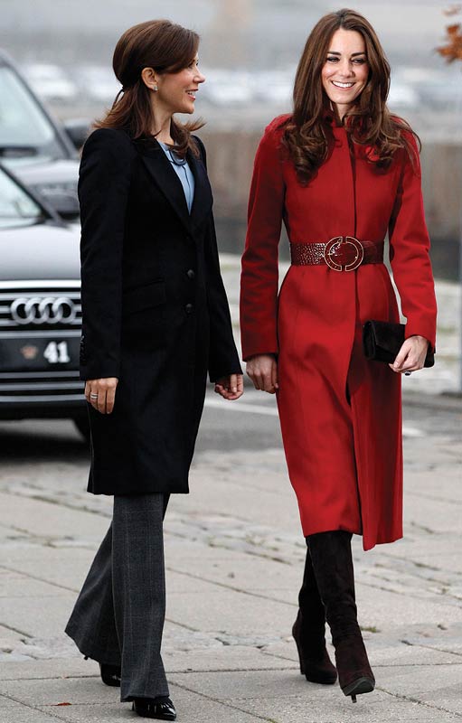 Catherine, Duchess of Cambridge (R) and Crown Princess Mary of Denmark arrive for a visit to the UNICEF Emergency Supply Centre on November 2, 2011 in Copenhagen, Denmark