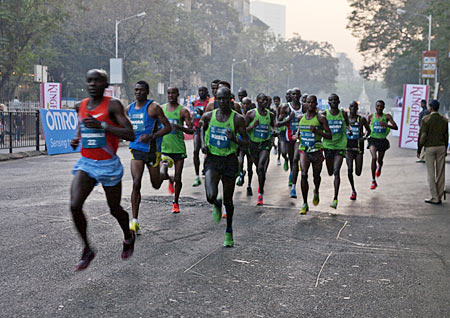A group of runners from the African continent are a regular at the Mumbai marathon