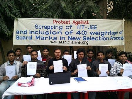 Students from Indian Institute of Technology-Delhi express their disapproval over the proposed new exam