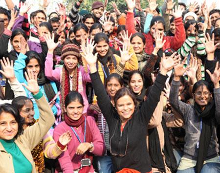 Ruma Roka (centre) and NDS students strike a pose