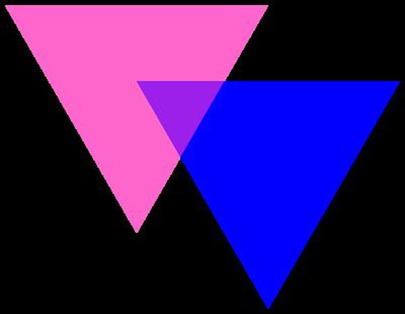 Overlapping pink and blue triangles, a symbol of bisexuality