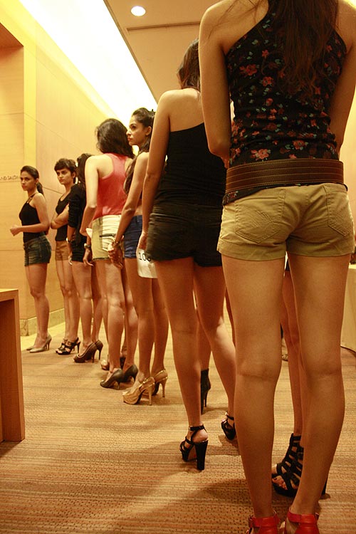 Modelling hopefuls line up outside the audition room to try out for Lakme's winter/festive season in Mumbai