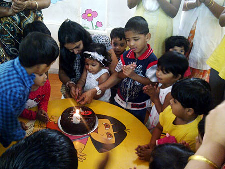 A child's birthday celebrations in progress at Jumping Genius