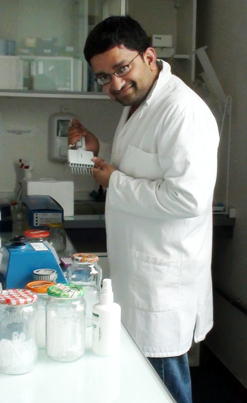 Alok at work in his laboratory at the Station Biologique de Roscoff,  France