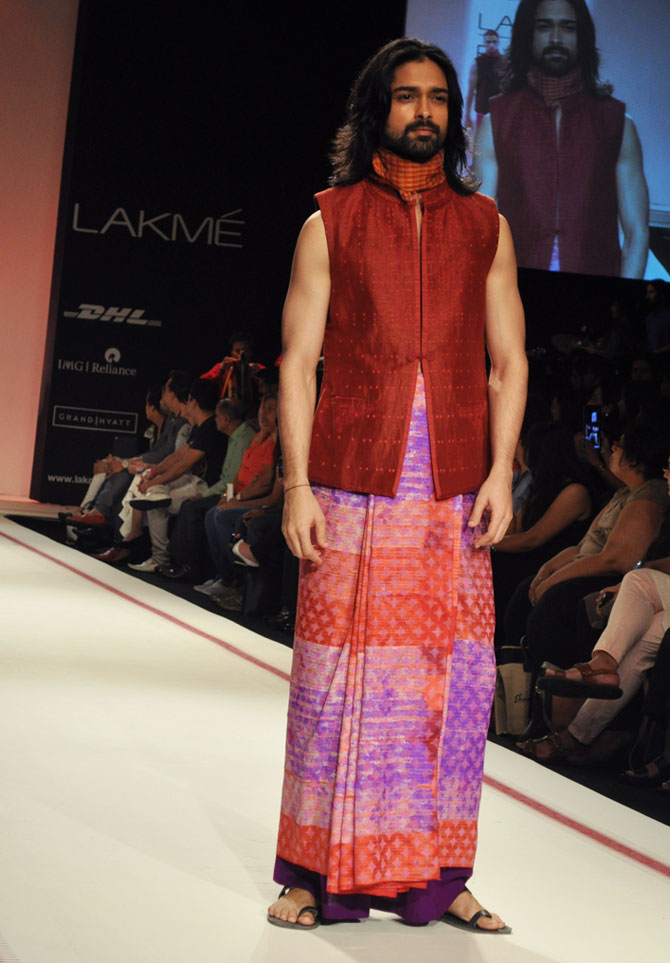 Model Amit Ranjan showcases a Krishna Mehta creation.