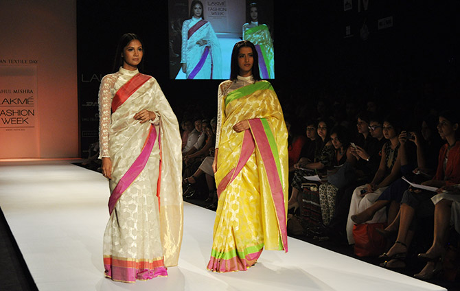 White and pastel sarees designed by Rahul Mishra