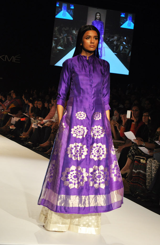 A purple coloured outfit by Rahul Mishra