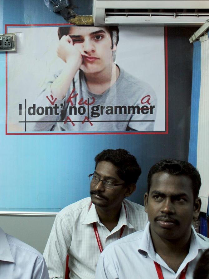 An early morning English class in session in central Mumbai