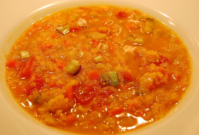 Spicy veggie Red Lentil Soup
