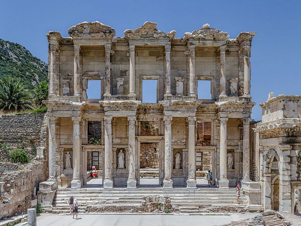 Facade of the Celsus library, in Ephesus, near Selcuk, west Turkey