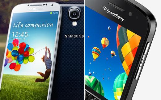 A collage of Samsung Galaxy S4 and BlackBerry Q10