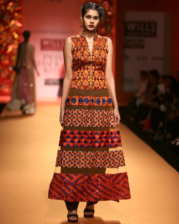 A model in a Manish Malhotra creation at WLIFW.