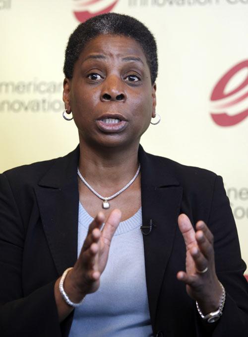 Xerox CEO Ursula Burns speaks at a news conference with fellow U.S. executives about their group's recommendations to Congress and the president to revolutionize U.S. energy innovation at the Newseum in Washington June 10, 2010.