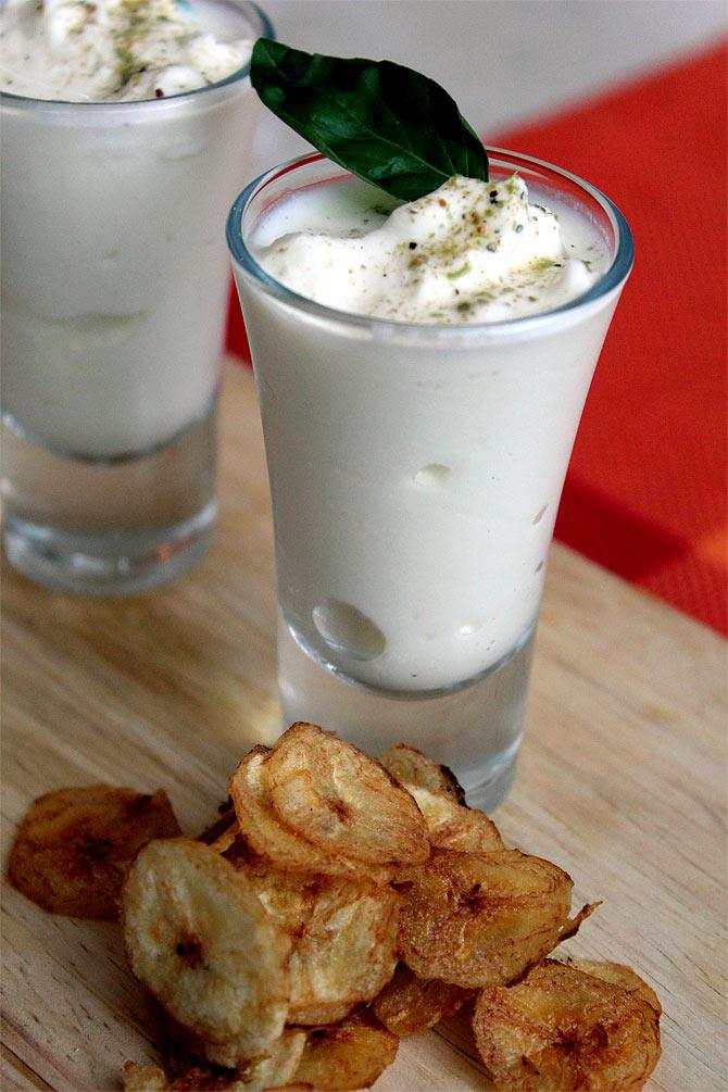 Charanamrit shots with raw banana chips