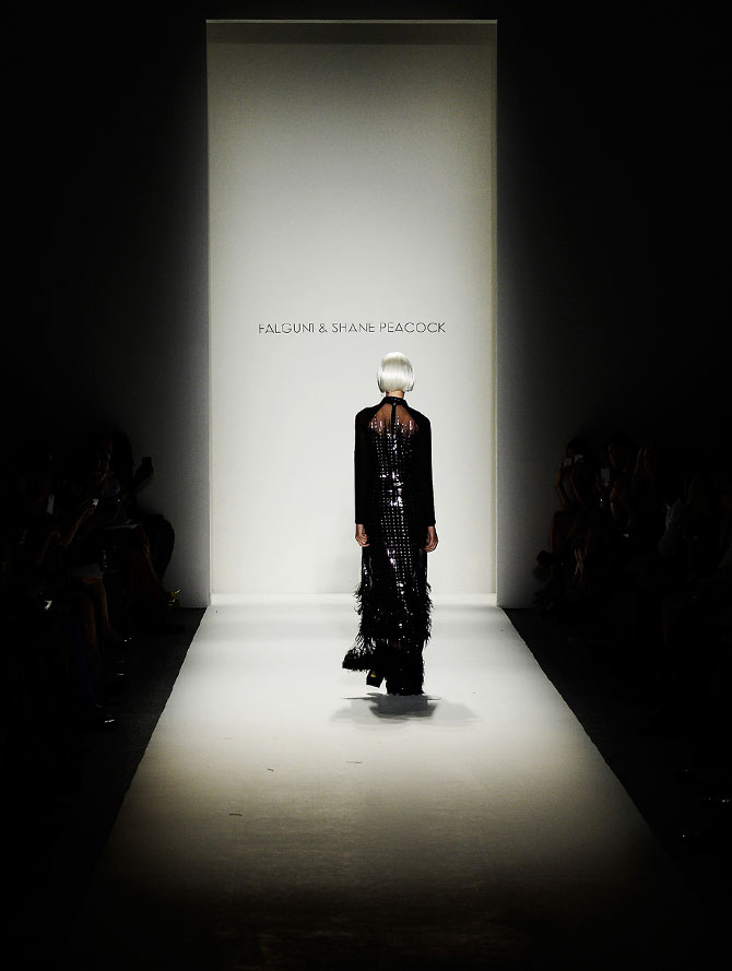 A model walks the runway for Falguni and Shane Peacock at the New York Fashion Week