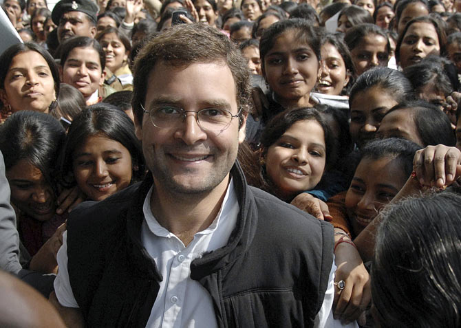 Rahul Gandhi is seen here during his visit to a women's college in Patna on February 2, 2010.