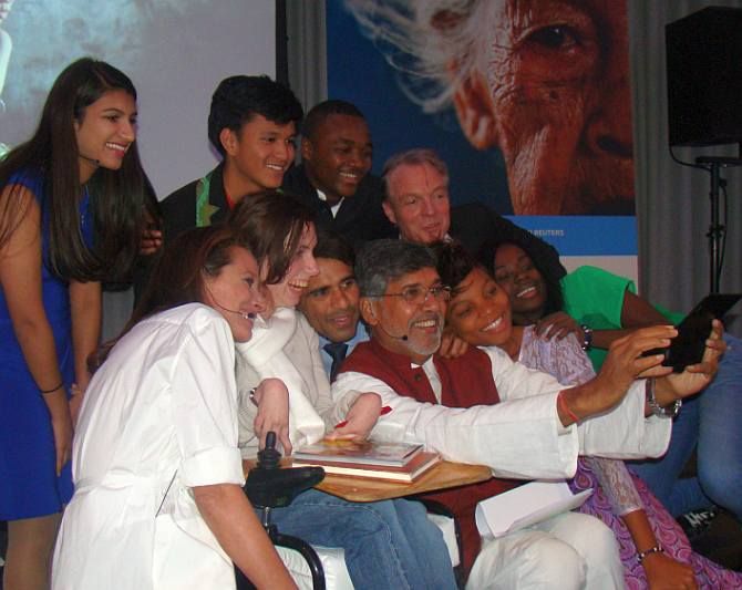 Om Prakash Gurjar (centre) with five other youngsters who were honoured by the KidsRights Foundation, Netherlands, in November along with Nobel Peace Prize winner Kailash Satyarthi and other officials of the Foundation