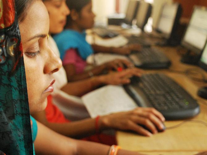 If you want to bring about change, approach with the mindset of serving people says Neha Juneja.  Seen here is a picture from  Source For Change, India's first all-women rural BPO that started operations in 2007 and has empowered hundreds of women.