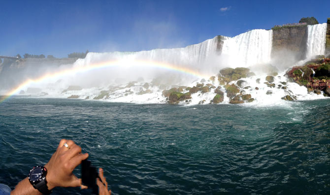 A rainbow across the Niagra Falls, USA