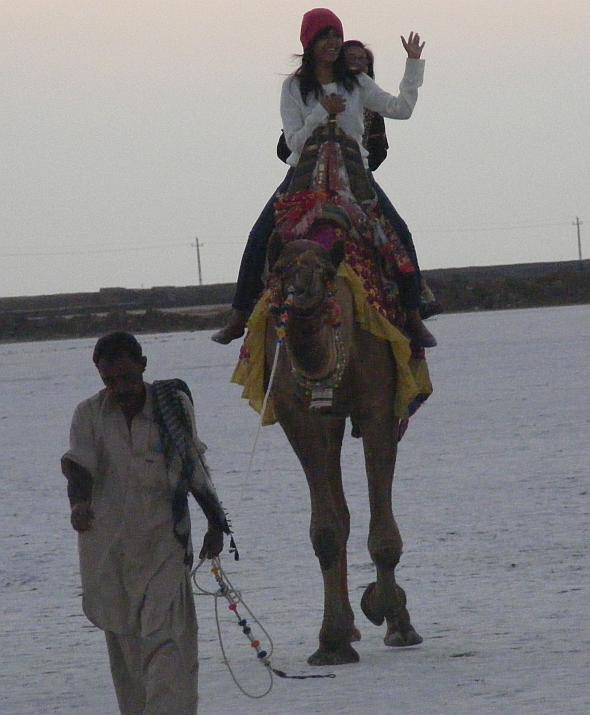 Bienu Vaghela with her daughter Tanya enjoying a camel ride in the Rann