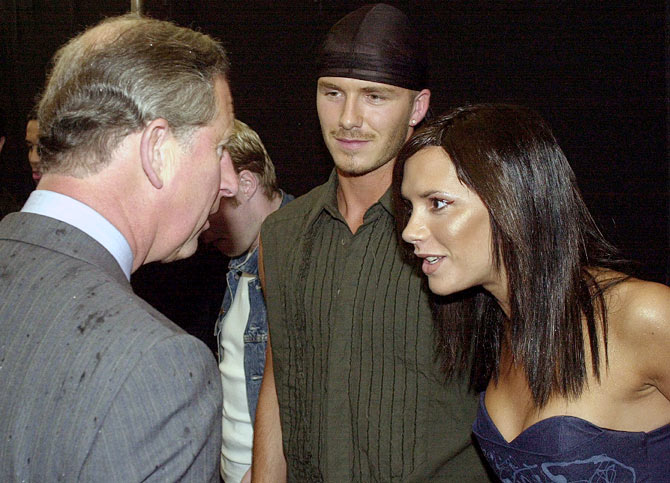 Prince Charles with David Beckham and Victoria Beckham