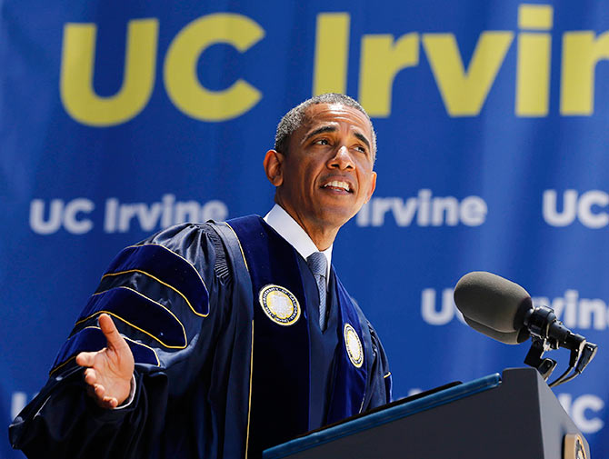 Barack Obama addresses graduates at UC Irvine on June 14, 2014.