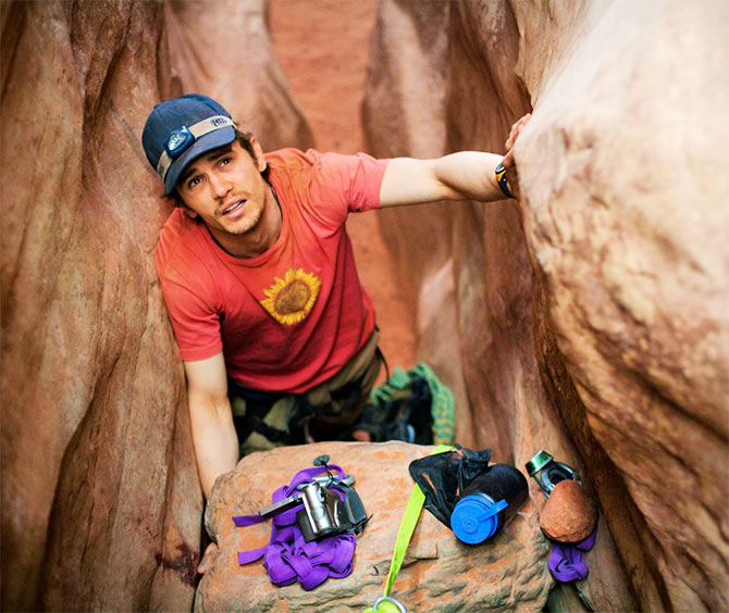James Franco plays the real-life canyoneer Aron Ralston, who was trapped by a boulder in an isolated slot canyon in Blue John Canyon in Utah.
