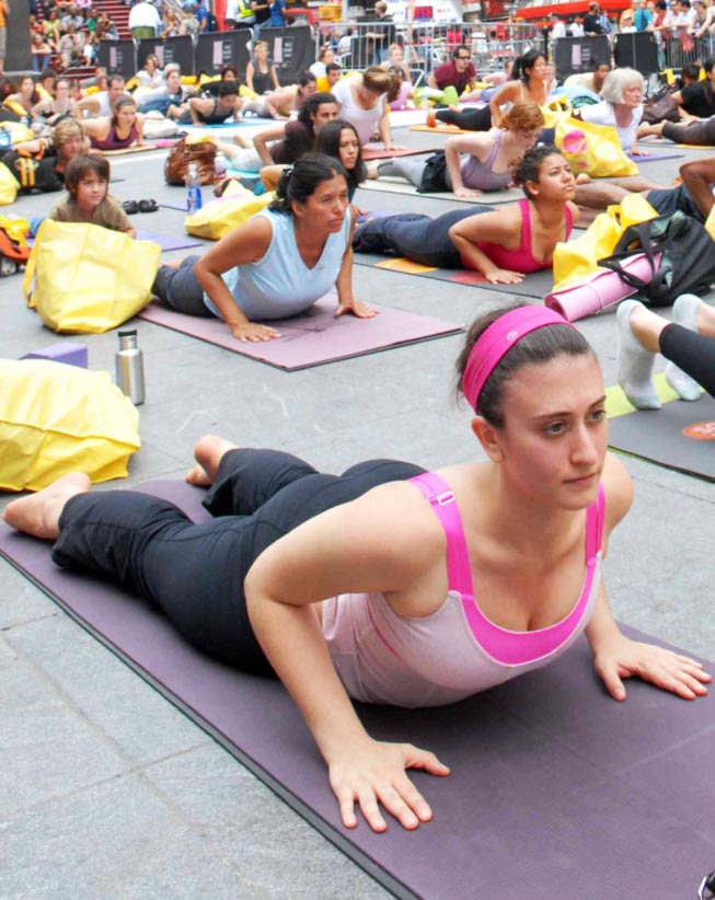 Yoga in Times Square, New York City.