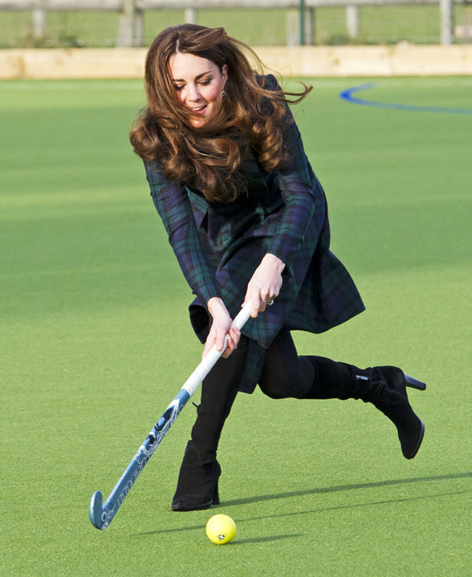 Kate played hockey during a visit to her former preparatory school St Andrew's, which she attended from 1986 to 1995.