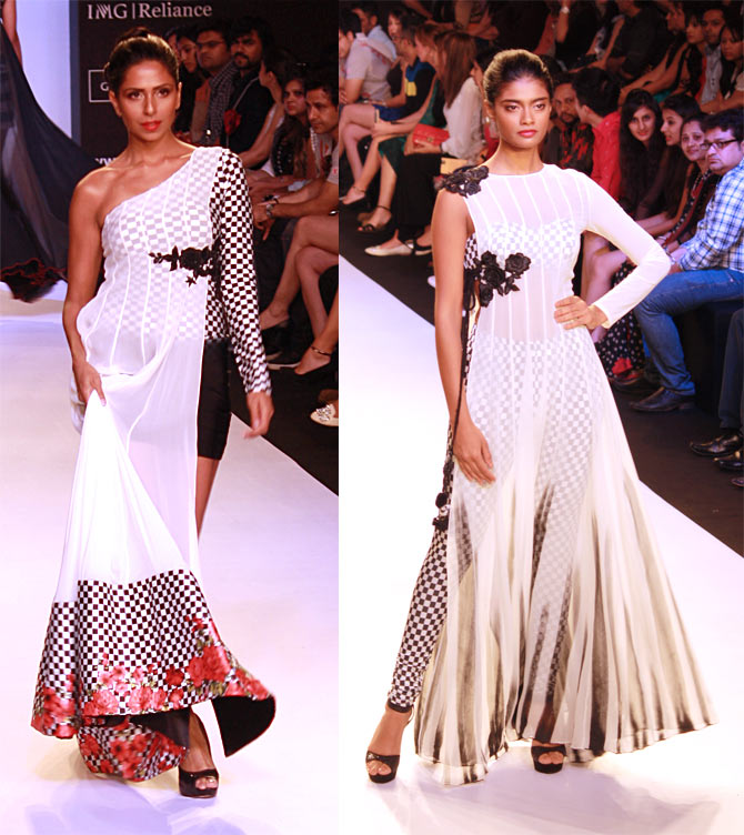 Models Candice Pinto and Archana Akhil Kumar in Archana Kochhar creations