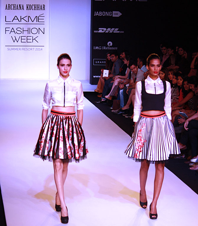 Models Alesia Raut and Sony Kaur in Archana Kochhar creations