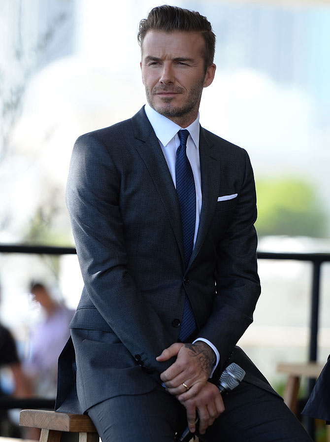 David Beckham attends a press conference to announce plans to launch a new Major League Soccer franchise.