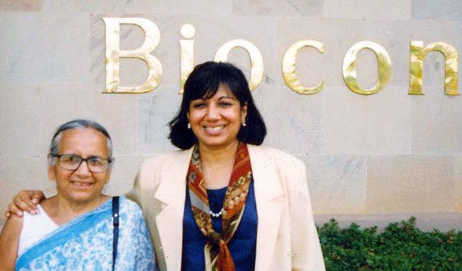 Kiran Mazumdar Shaw (right) with her mother