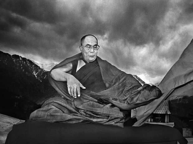 The Dalai Lama with the Himalayas in the backdrop, 1990.