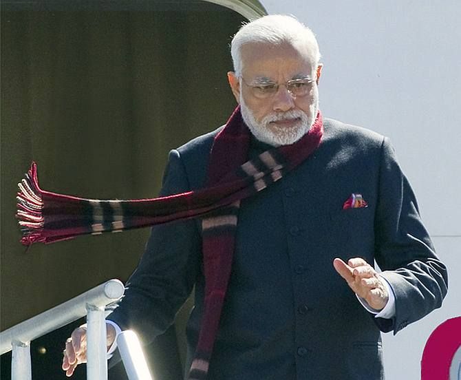 India's Prime Minister Narendra Modi arrives at Vancouver International Airport in Richmond, British Columbia, April 16, 2015.