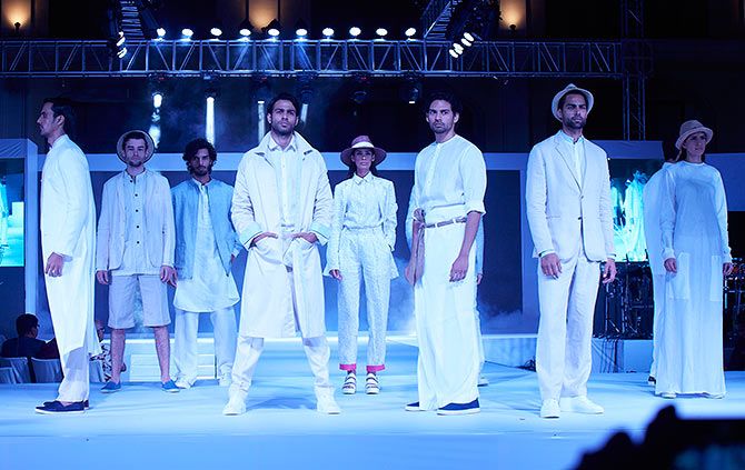 Models line up in Suket Dhir creations
