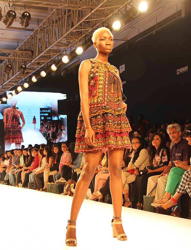 Ugochi in a Hemant and Nandita creation at Lakme Fashion Week.