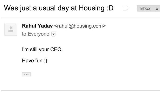 A snapshot of Rahul Yadav's email to employees