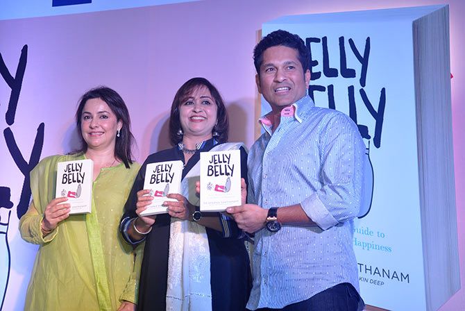 Anjali Tendulkar, Sachin and Dr Aparna Swaminathan at the book launch