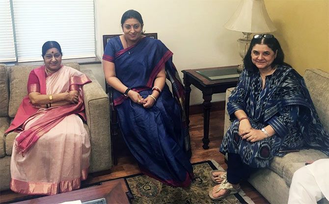 Sushma Swaraj, Smriti Irani, Maneka Gandhi (from left to right)