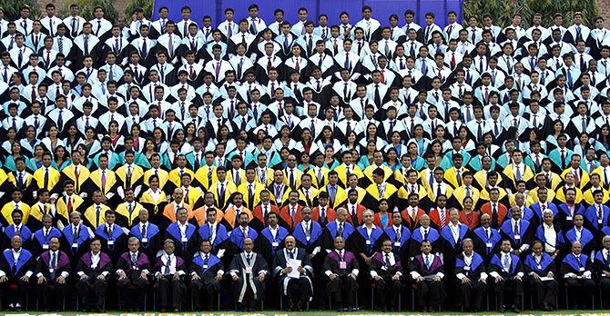 Students and faculty members of Indian Institute of Management attend the annual convocation ceremony in Ahmedabad.