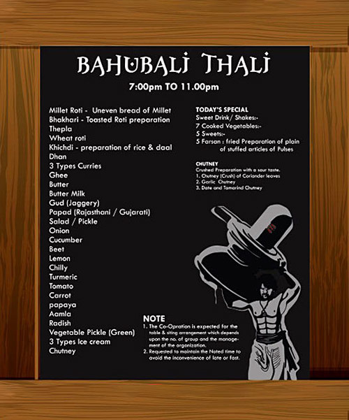 Bahubali thaali menu