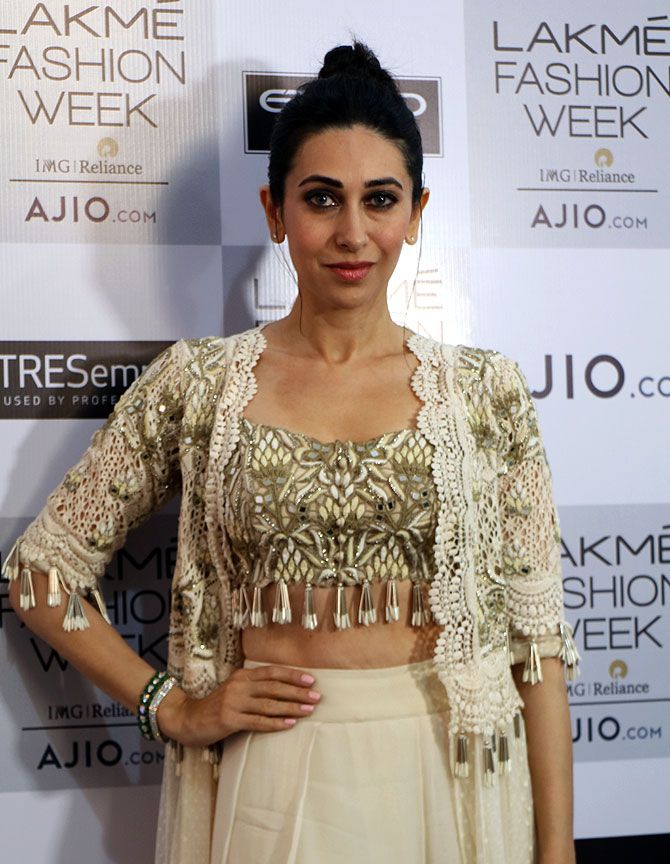 Ms Kapoor looked wearing a white crochet jacket with a fringed blouse and palazzo pants.
