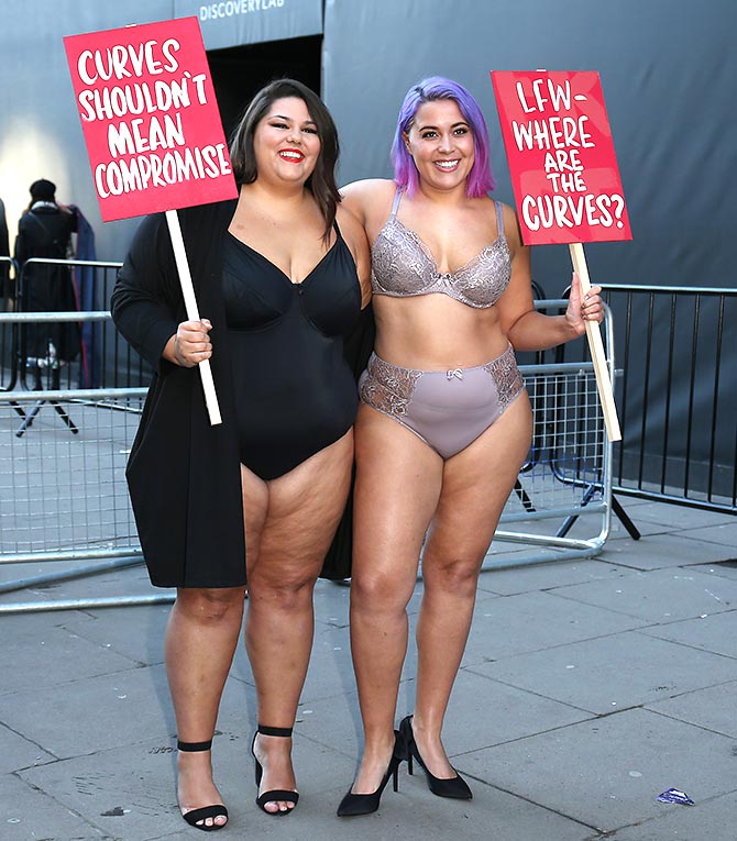 Plus-size models outside London Fashion Week