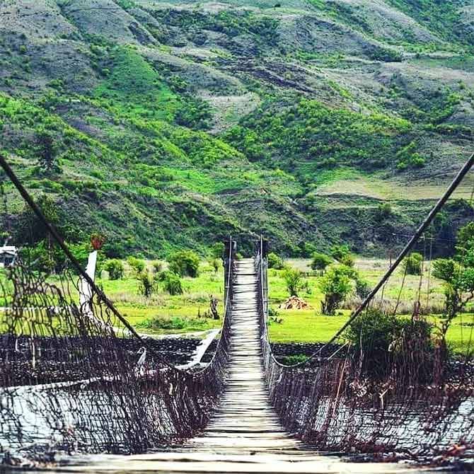 A hanging bridge over the Siang river. Photograph: Kind courtesy Arunachal Tourism